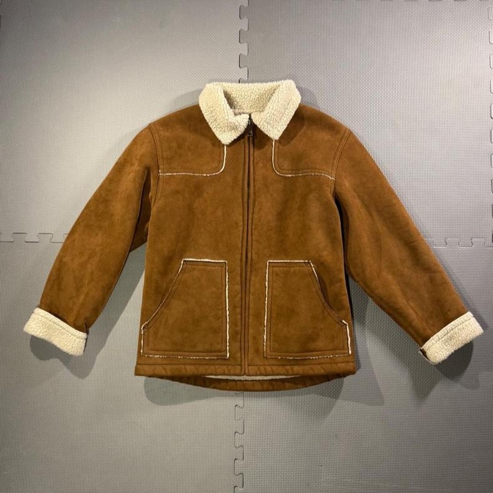 Old Navy Vintage Faux Suede Sherpa Lined Jacket Brown Mens Small 90s Streetwear